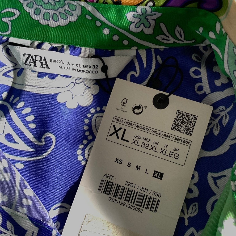 ZARA Womens Patchwork Scarf Print Satin Shirt Multi Color Paisley XL Crop Tie Fr - Picture 14 of 14